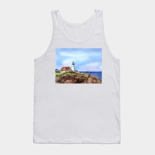 Portland Head Lighthhouse Fine Art Watercolor Painting Tank Top